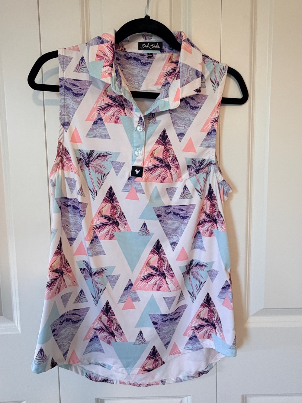 Bad Birdie Sleeveless Collared Tank Top - Pink, Light Blue, Purple